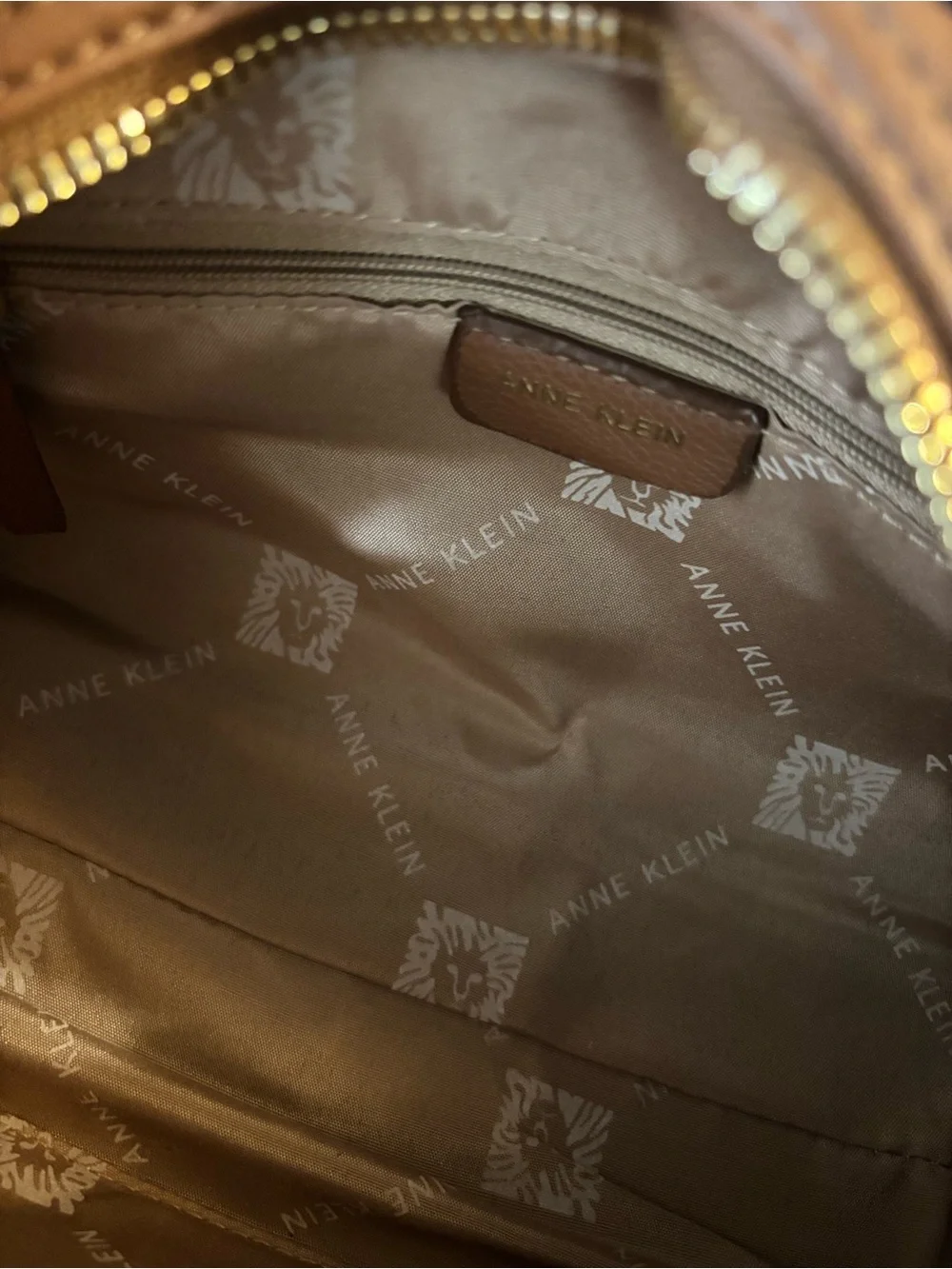 Anne Klein Tan Dome Satchel with Gold Hardware